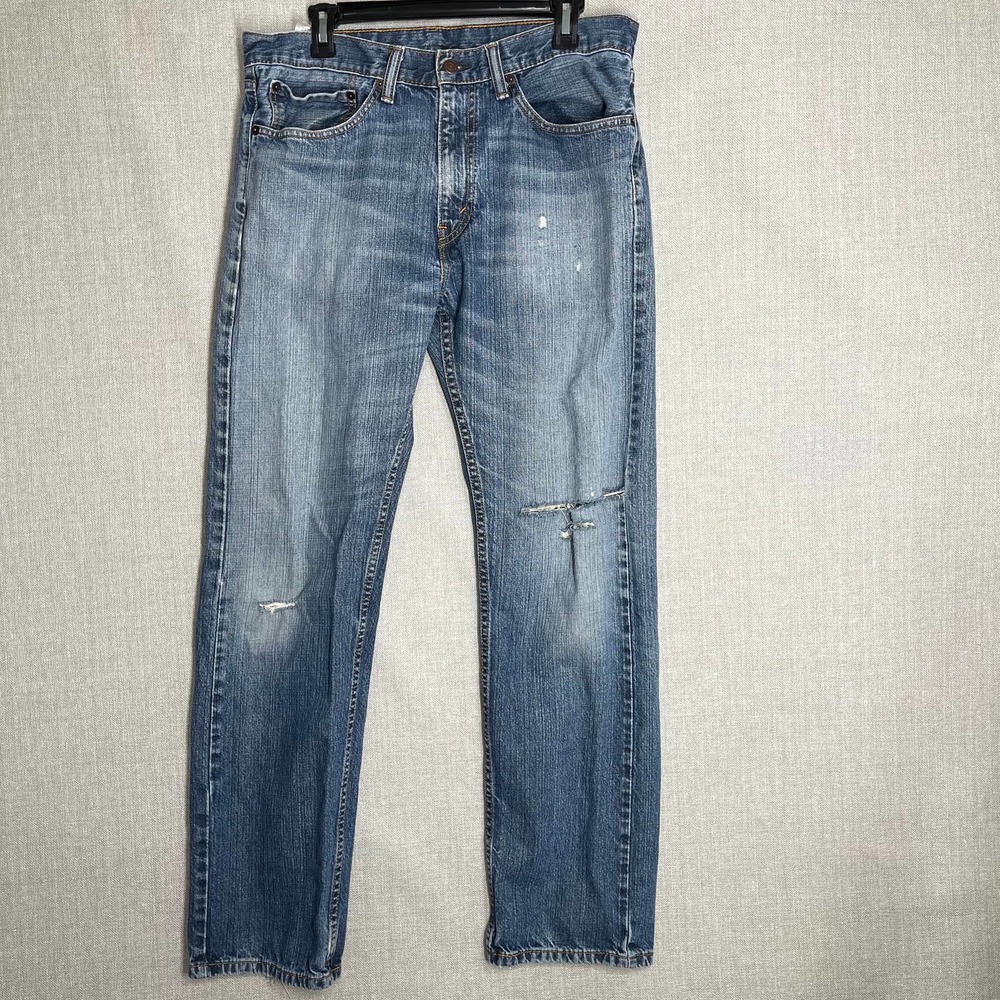 Levi's 505 Ripped Jeans Men 34 Blue Medium Wash Denim Straight Leg 100% Cotton